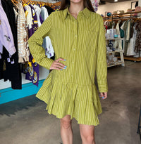 Meet Me In Santorini - Stripe Pleated Poplin Shirt Dress