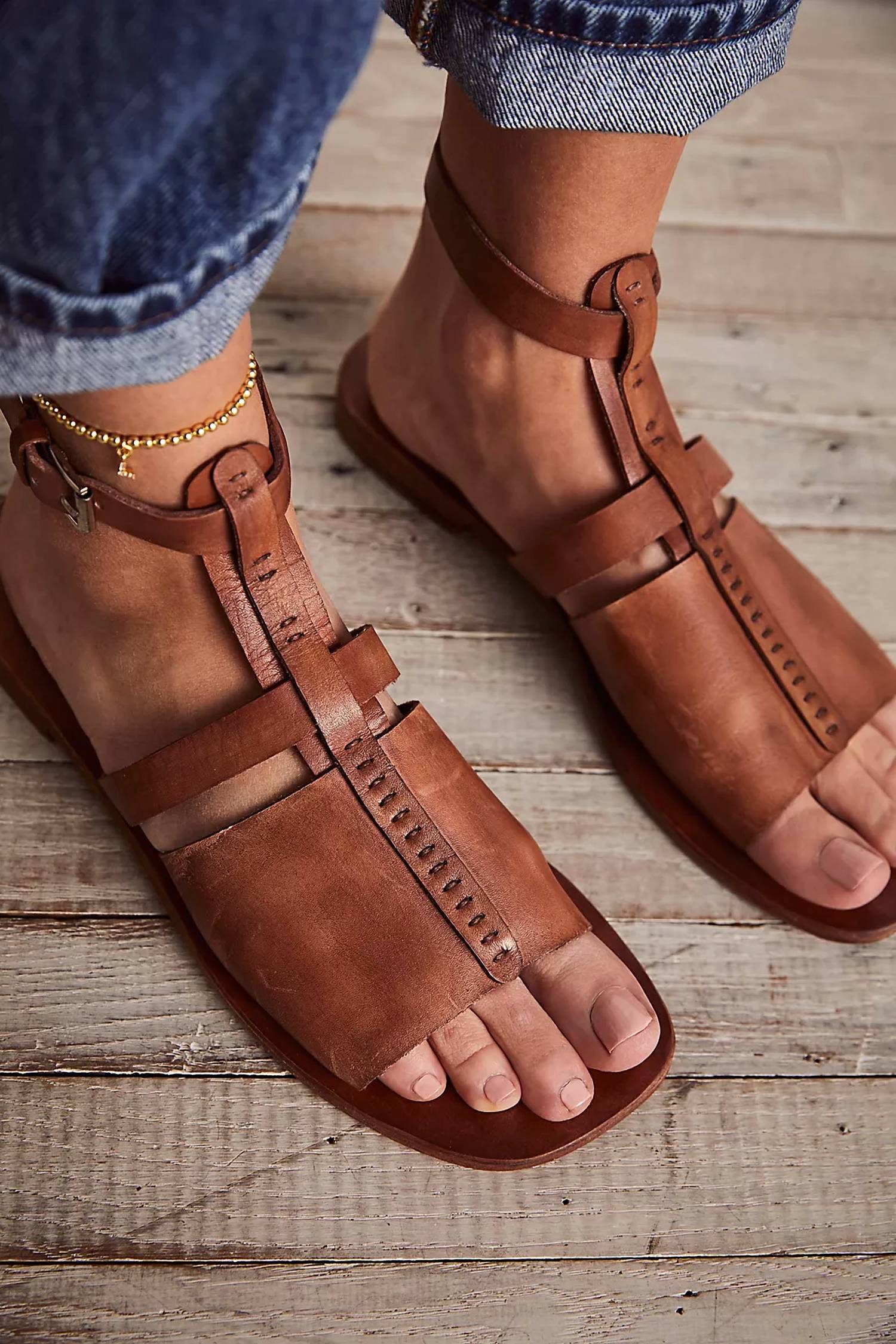 Free People Women's Long Weekend Sandal in tan - women's sandal - detail view