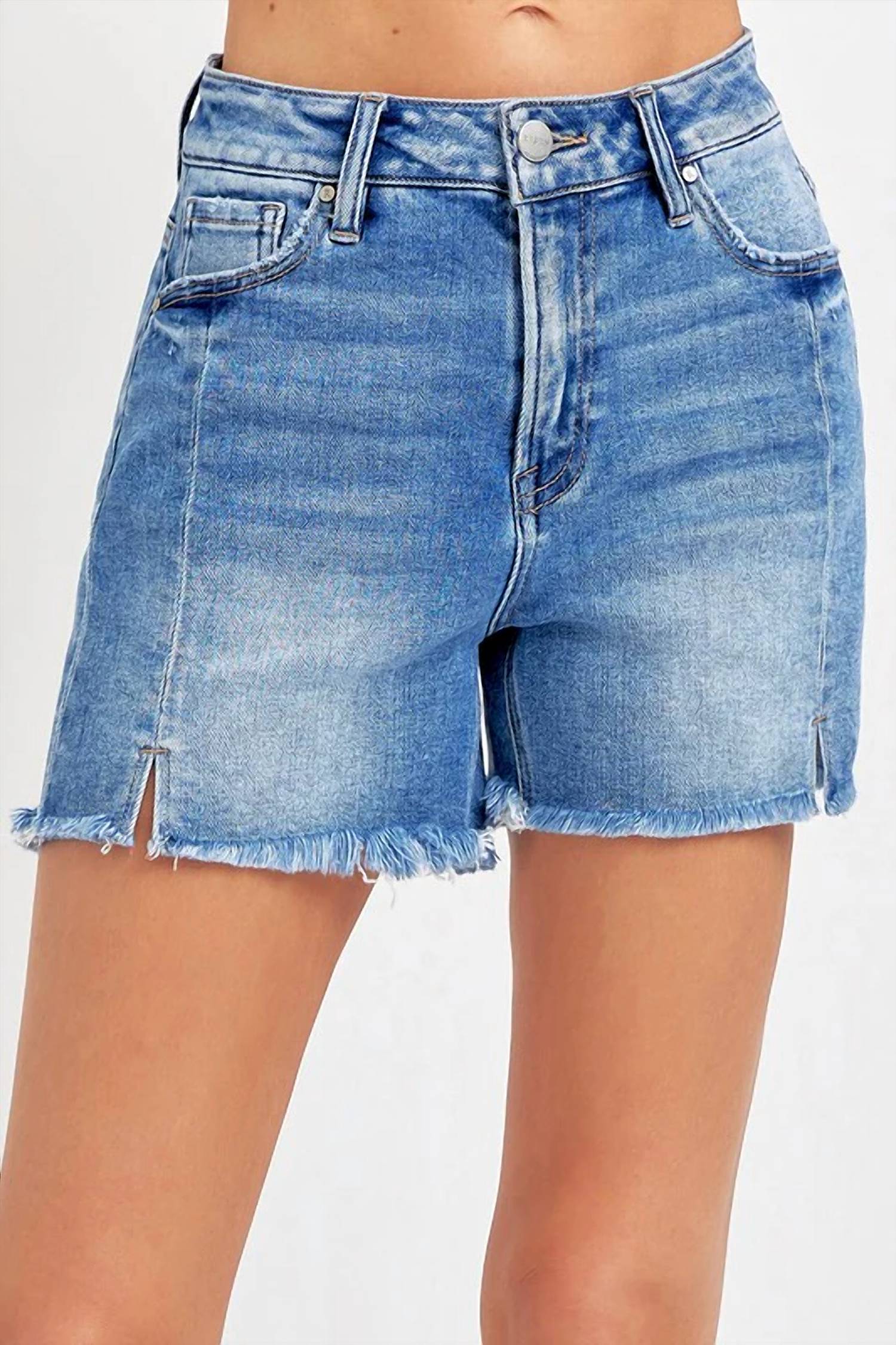 Risen - High Rise Front Seam With Slit Shorts
