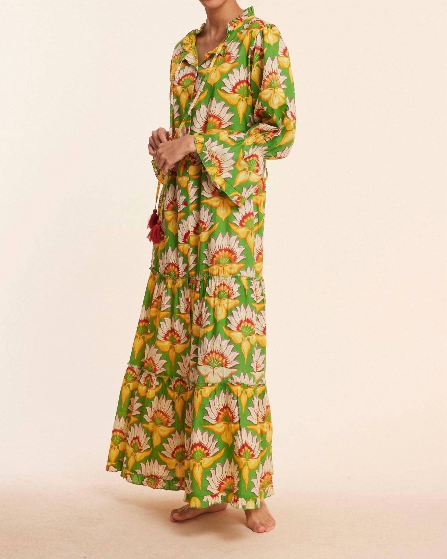 MODAPOSA Alcee Floral Lilly Fall Resort Maxi Dress in green white - women's dress - alternate view
