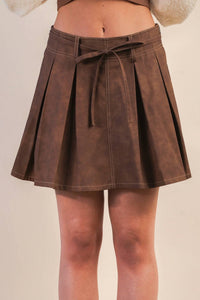 Very J - Vegan Leather Pleated Mini Skort
