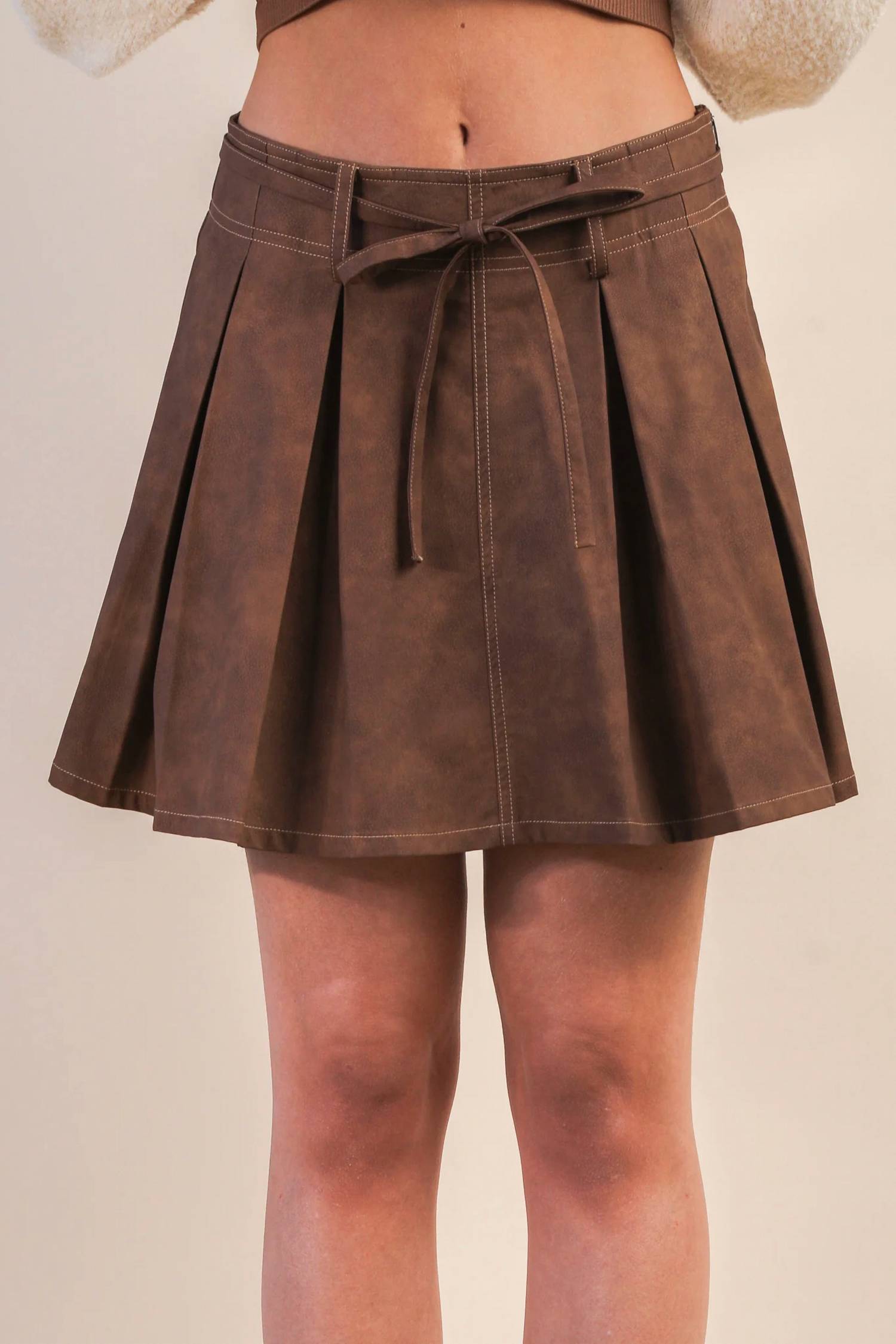 Very J - Vegan Leather Pleated Mini Skort