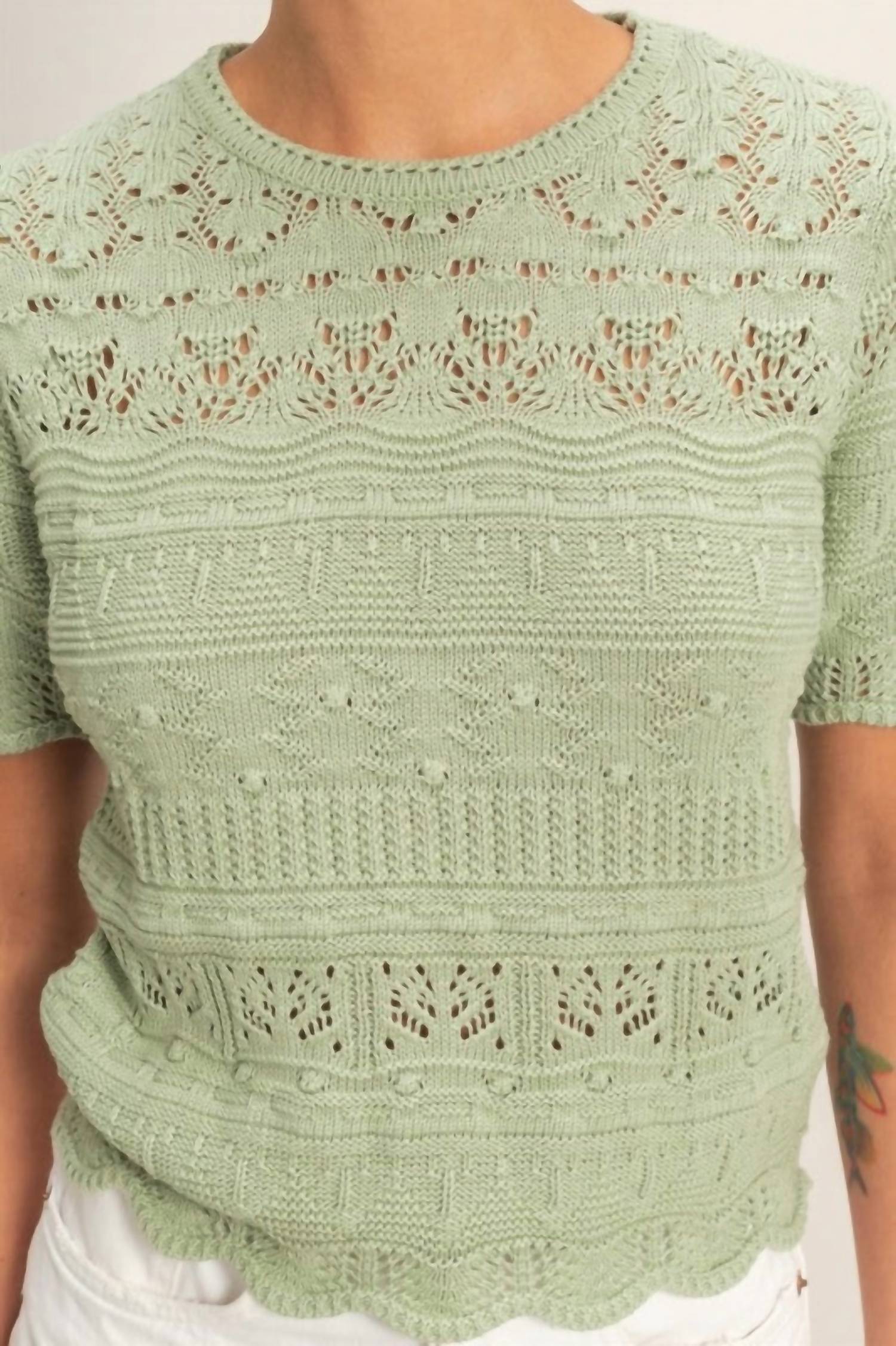 Double Zero - Sophia Pointelle Knit Short Sleeve Top