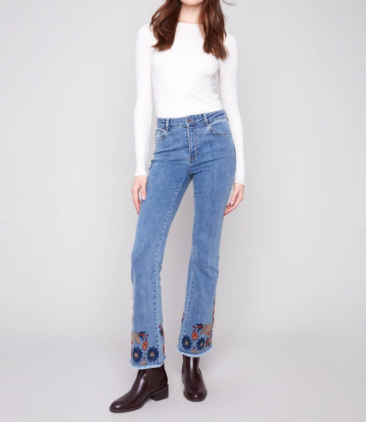 Charlie B - Colorfully Embroidered Flare Denim Pants