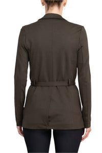 T Tahari - Notched Collar Open Front Ring Style Waist Belt Jacket