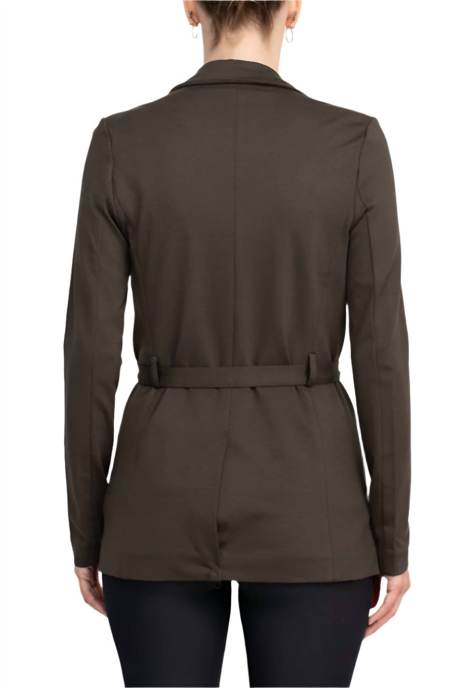 T Tahari - Notched Collar Open Front Ring Style Waist Belt Jacket