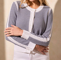 TRIBAL Cotton Sweater Cardigan in jet blue - women's cardigan