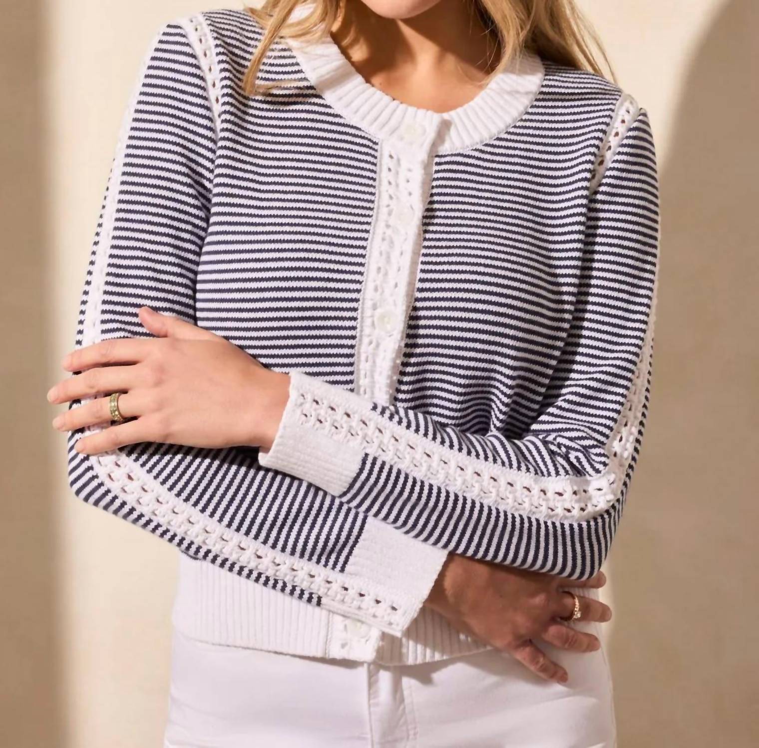 TRIBAL Cotton Sweater Cardigan in jet blue - women's cardigan
