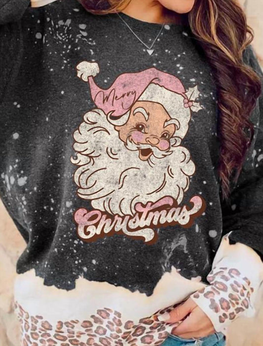 Shewin - Santa Clause Leopard Print Sweatshirt