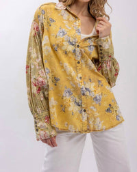 Blue Velvet - Floral Print Button Down Shirt