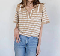 Things Between - Lany Woven Striped Oversized Collar Knit Top