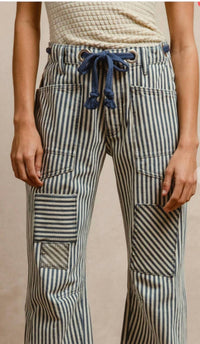 Bibi - Striped Twill Barrel Pants