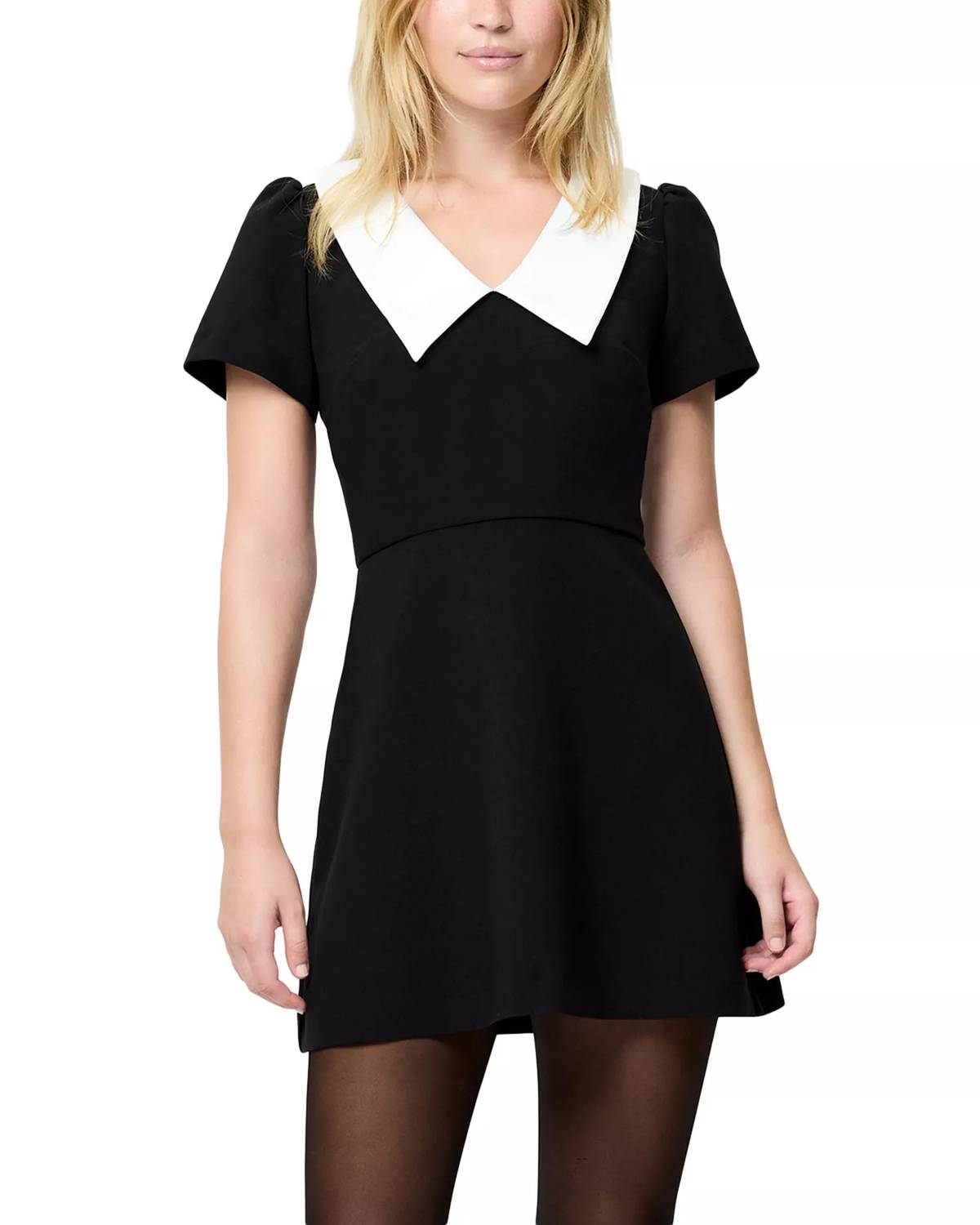 FRENCH CONNECTION Azra Combo Carey Short Sleeve Collar Dress in black white - women's dress