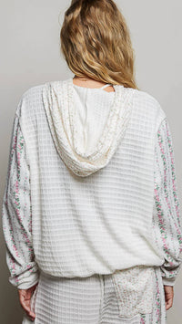 Pol - Kangaroo Pocket Mixed Knit Contrast Sleeve Hooded Pullover