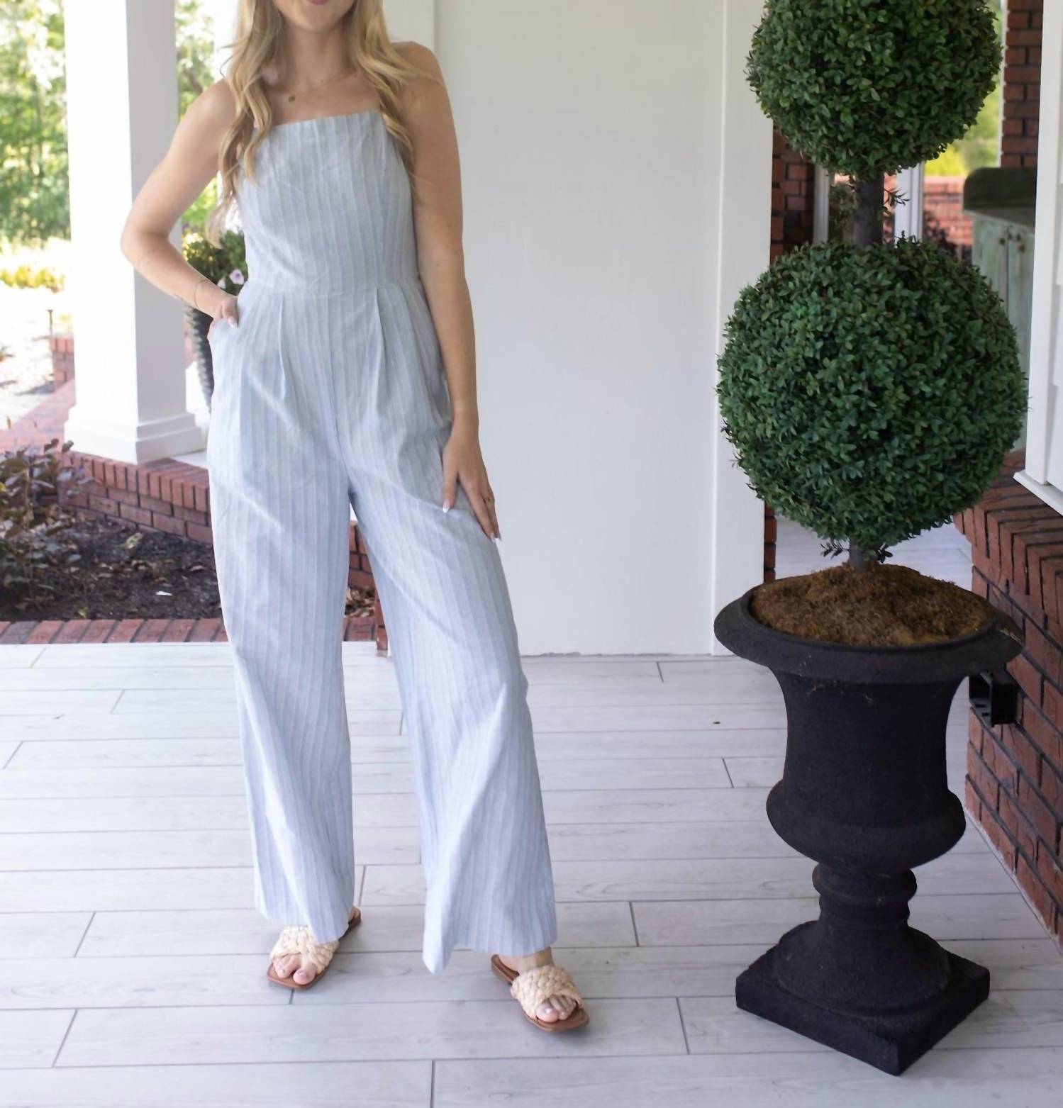 Hem & Thread Sunset Stroll Striped Jumpsuit in blue - women's pants