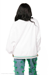 QUEEN OF SPARKLES Licensed Elphaba & Glinda Card Sweatshirt in white - women's top - detail view