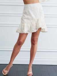 Ciebon - Kyky Crochet Embroidery Ruffle Mini Skirt