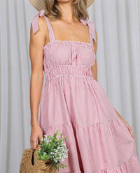 Vine & Love - Square Neck Shoulder Striped Sleeveless Maxi Dress