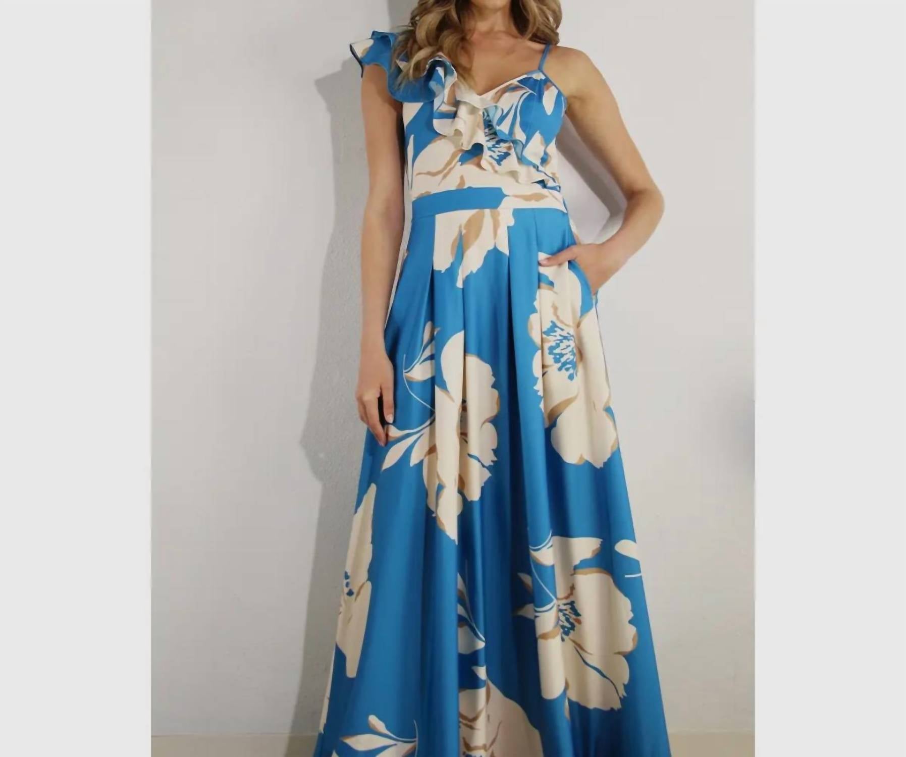 Mulla - One shoulder ruffle pleated maxi dress