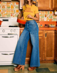 Vibrant M.I.U Low Rise Palazzo Jeans in blue - women's jeans - detail view