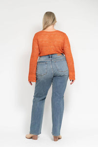 Judy Blue - High Waist Dad Straight With Harsh Tint & Destroyed