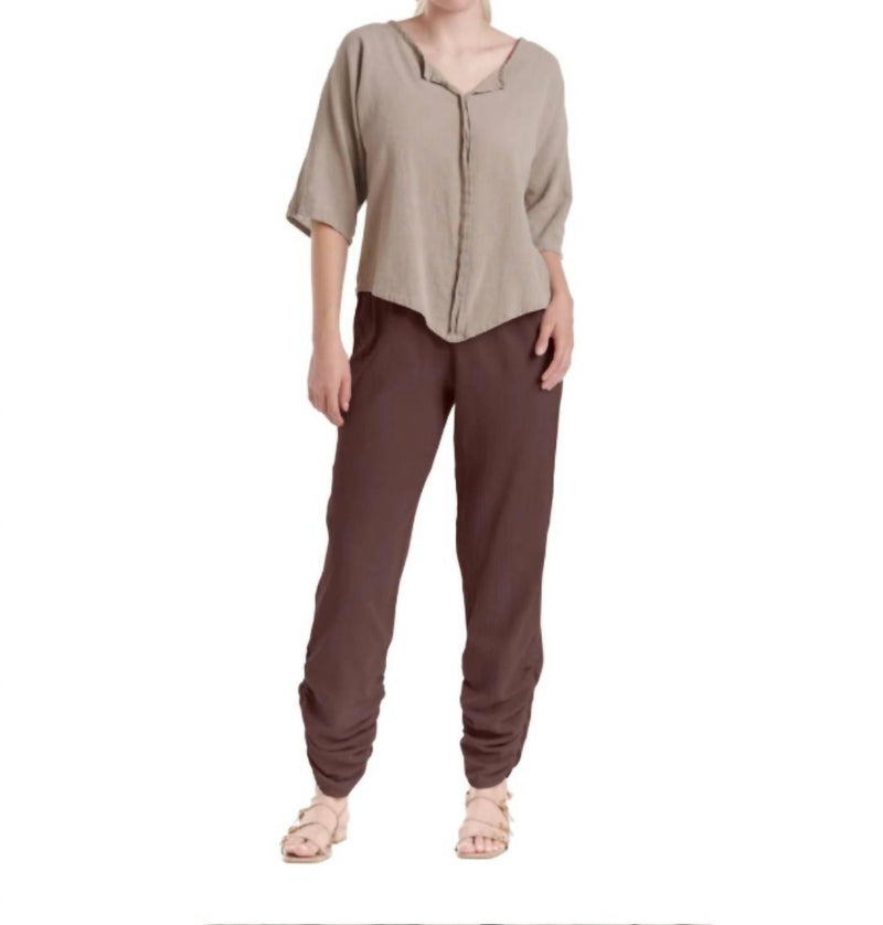 Oh My Gauze! Essie Slender Fitted Pant in mushroom - women's pants