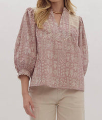 entro Savannah Charm Top in dusty rose - women's blouse