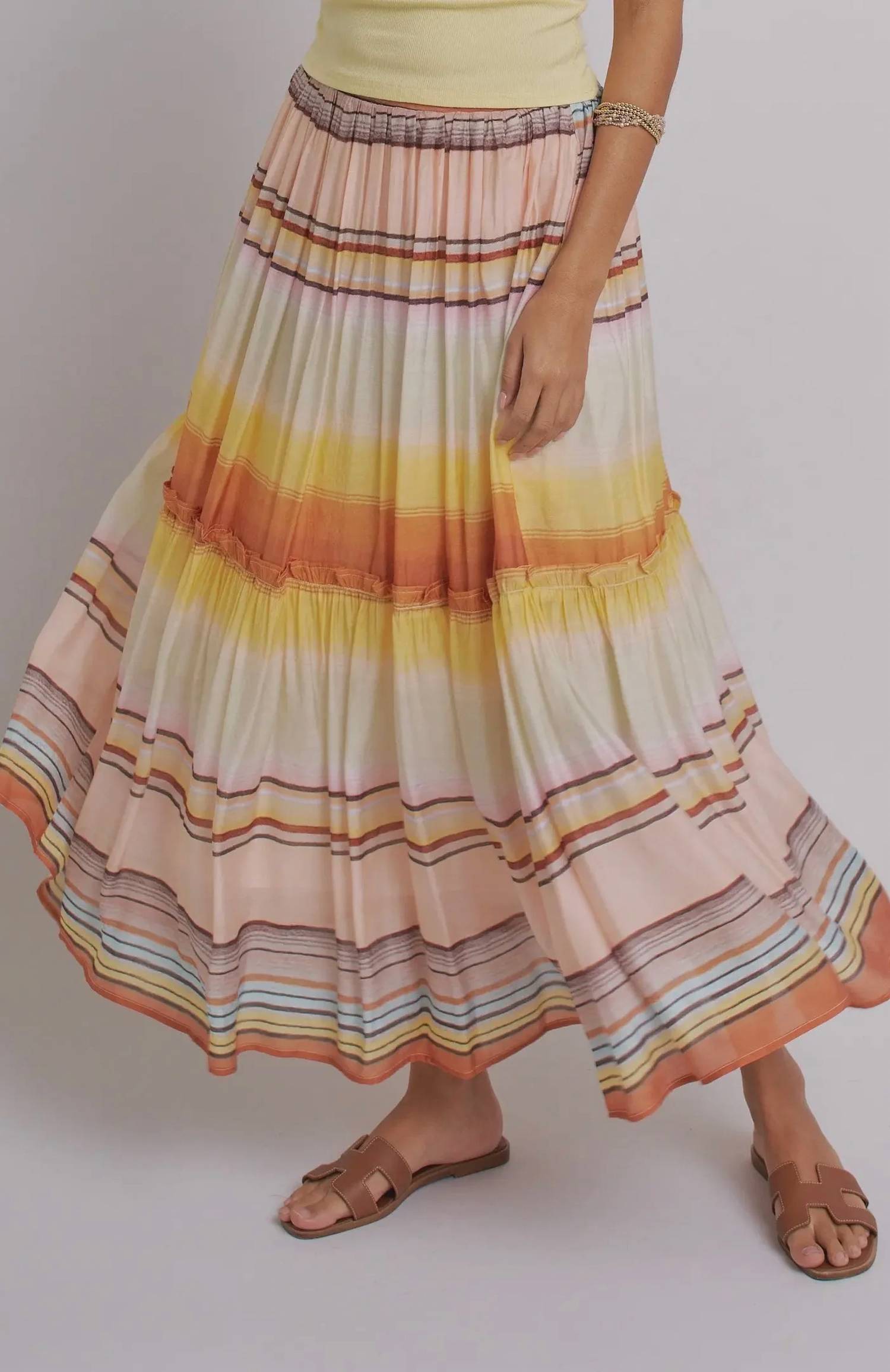 Urban Daizy - Sunset Stripe Tiered Maxi Skirt