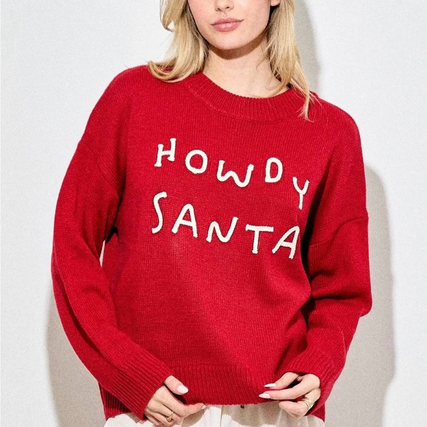 Baevely by Wellmade Women's Howdy Santa Sweater in red - women's sweater
