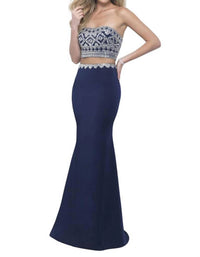 Blush Prom - Satin Crepe Beaded Two Piece Gown