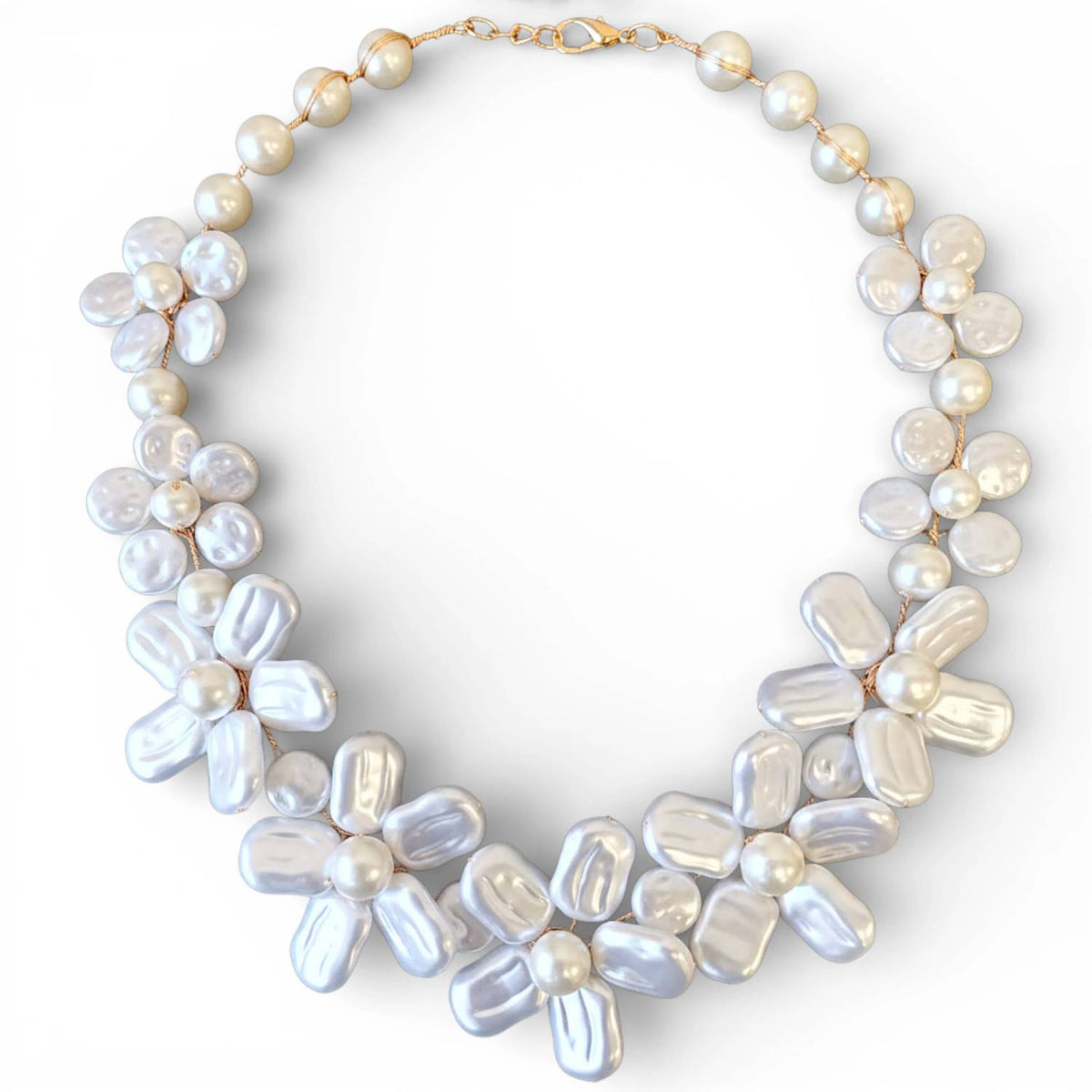 Bijoux Envie - Women's Flower Collar Pearl Necklace