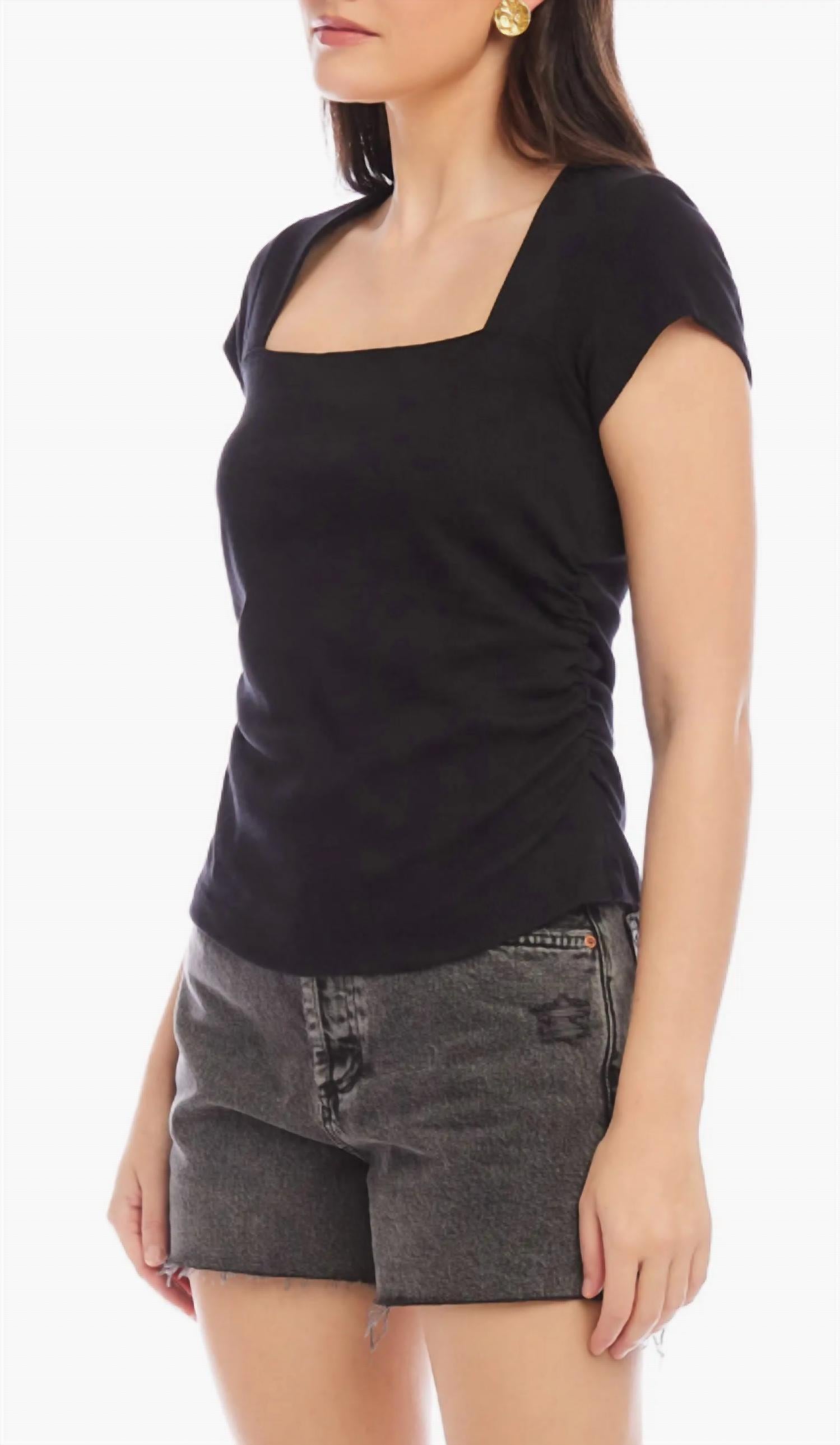 Fifteen Twenty Lorna Cap Sleeve Square Neck Top in black - women's t-shirt - alternate view