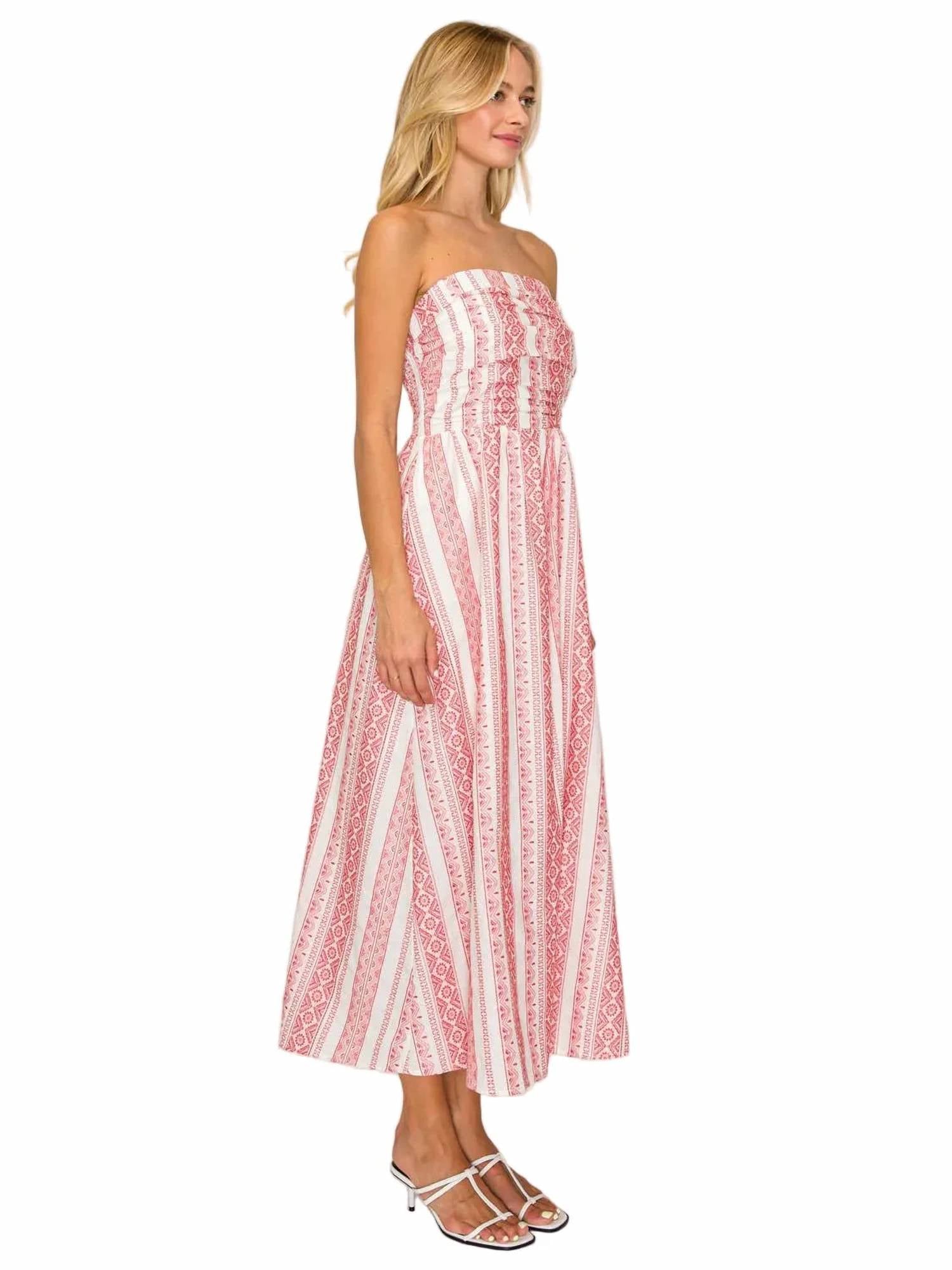 Meet Me In Santorini - Sedona Striped Geometrical Strapless Midi Dress
