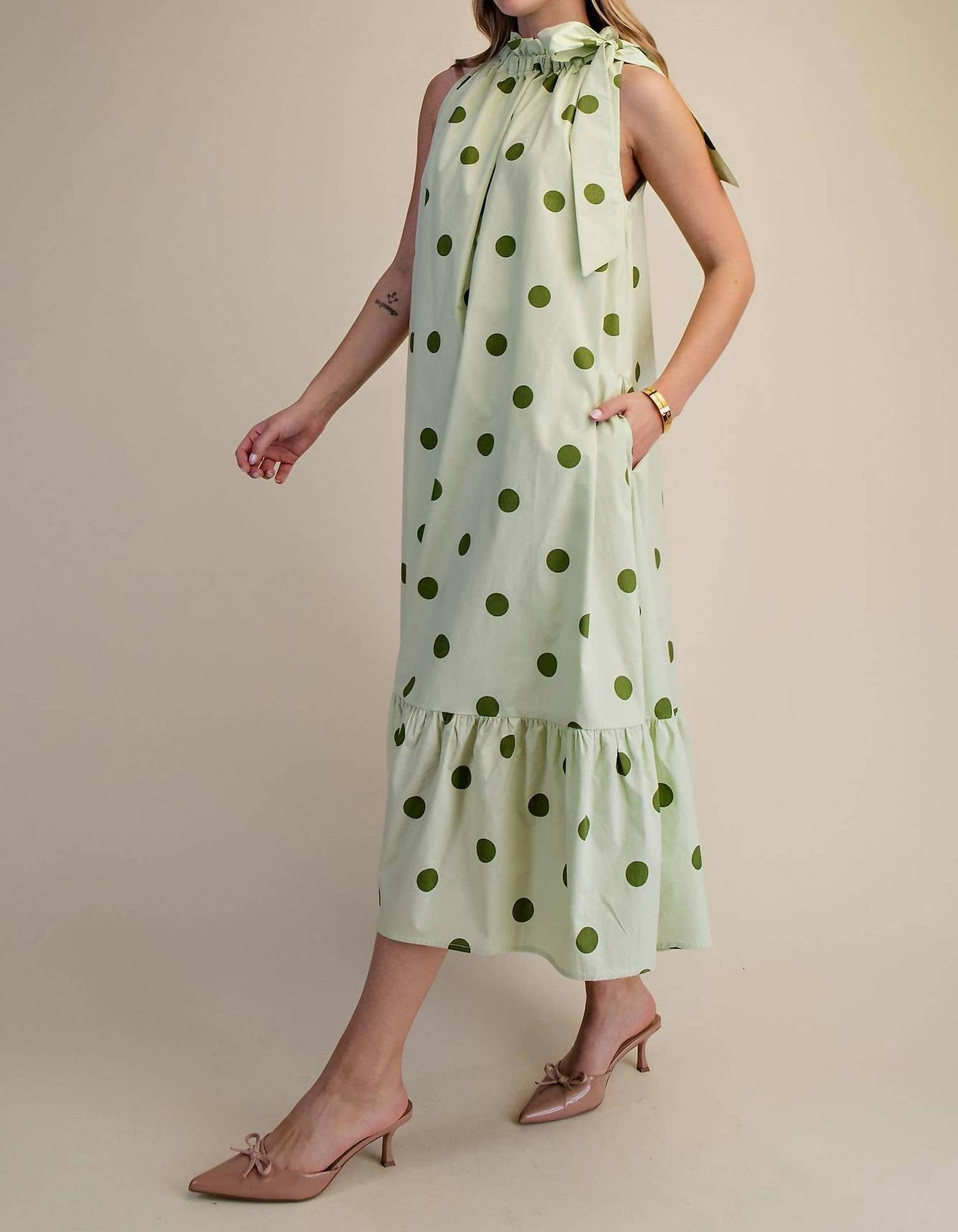 Glam - Ruffle Tie Neck Sleeveless Midi Dress