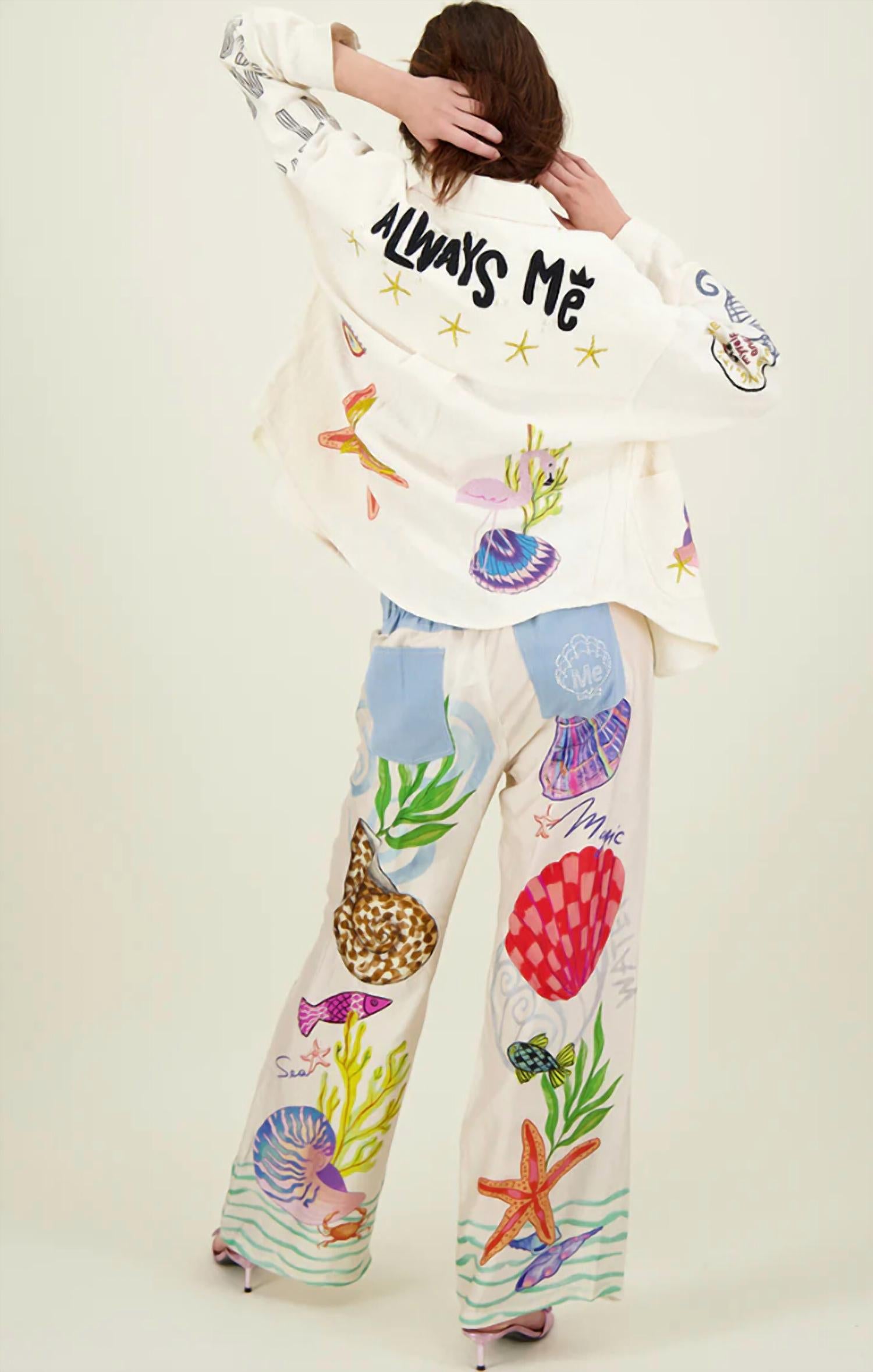 Me369 - Sandra Combined Denim Wide Leg Pants