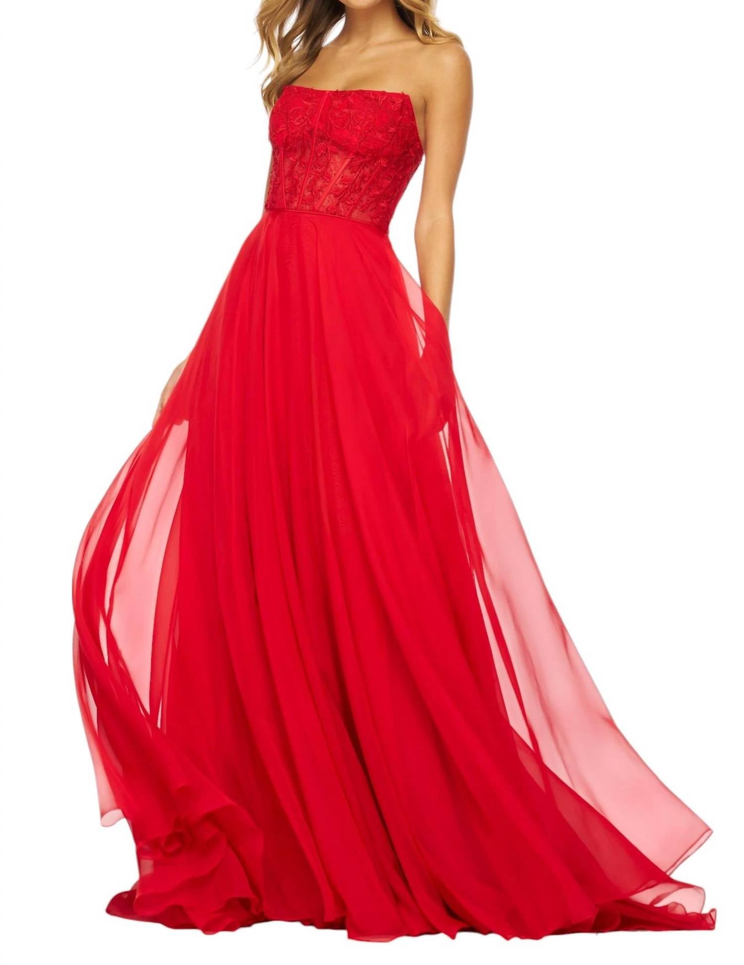 Sherri Hill - Strapless Delicate Floral Prom Dress