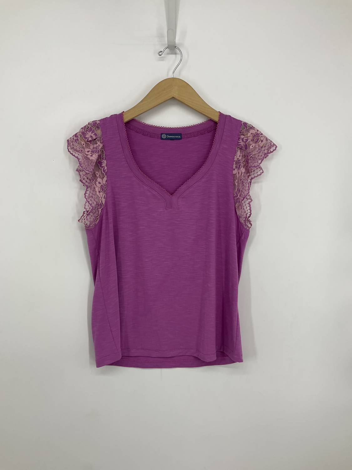 Democracy - Flutter Sleeve Scalloped Sweetheart Neck Top