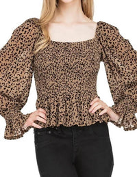 VELVET SMOCKED BLOUSE