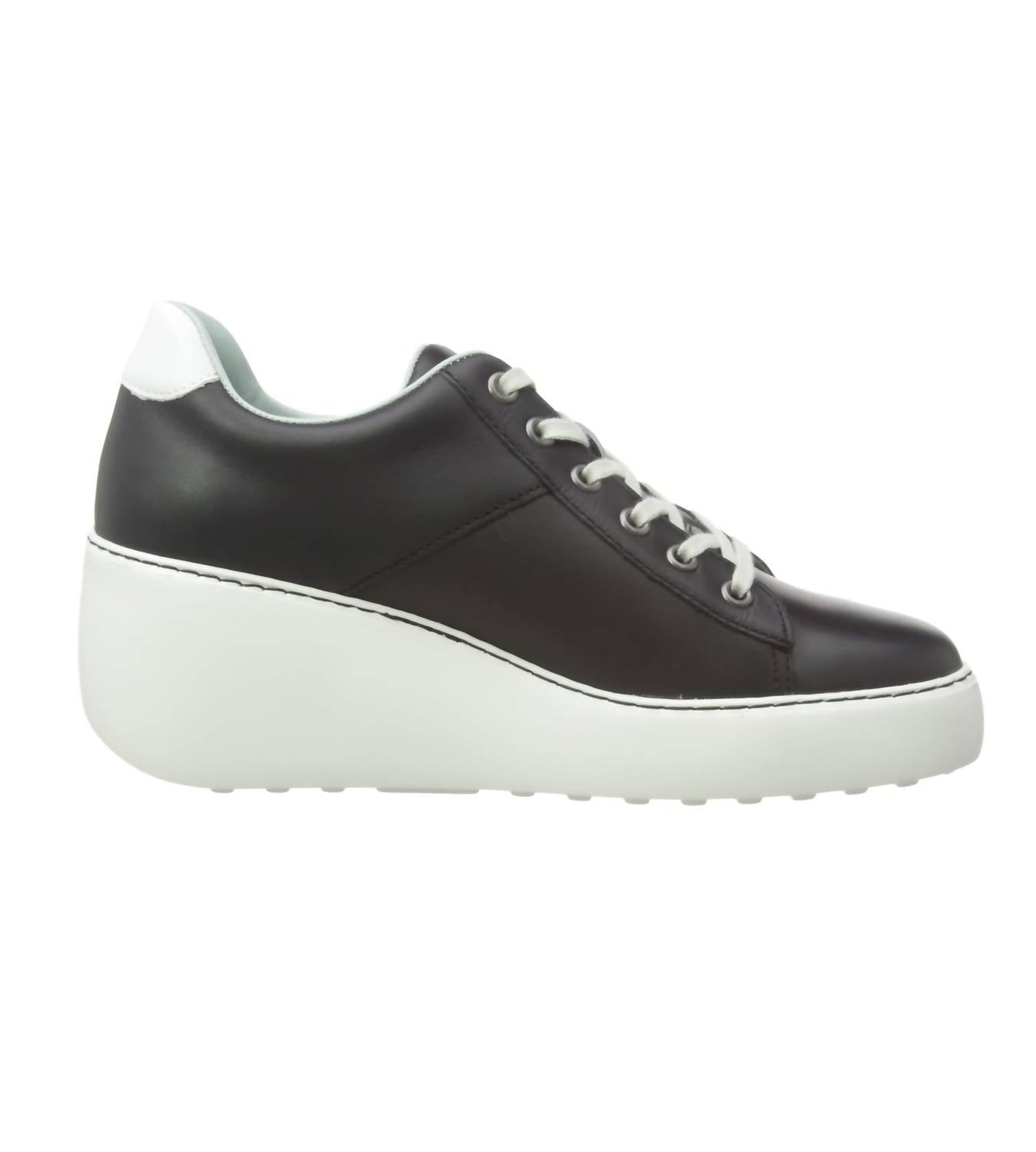 FLY LONDON Women's Delf Wedge Sneaker in black - women's sneaker - detail view