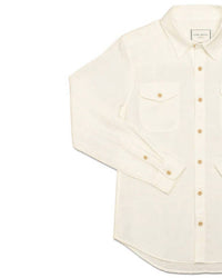 Long Wharf Supply Co. Men's Seawell Linen Work Shirt in cream - men's long sleeve top - detail view