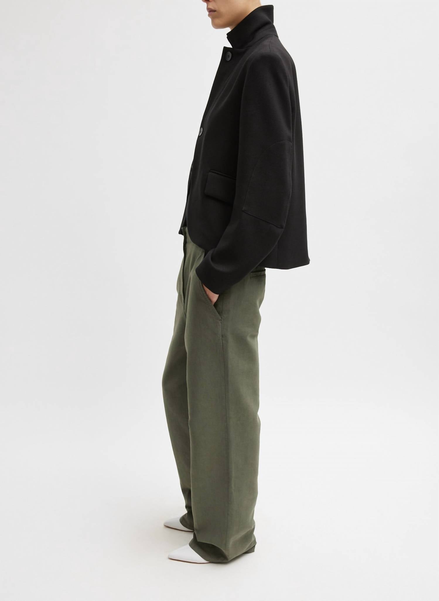 Tibi Distressed Garment Dyed Cotton Dobby Barry Jean in ash green - women's jeans - alternate view