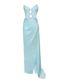 Miss Circle - Marilyn Satin Crystal Embellished High Slit Gown