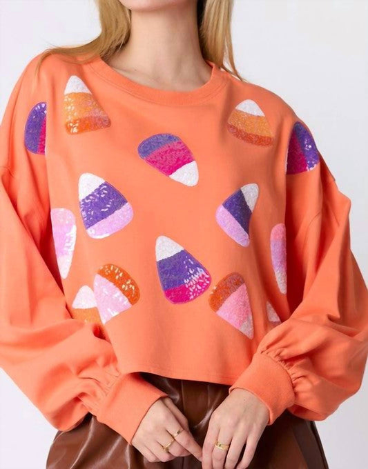 Peach Love - Candy Corn Sequin Cropped Sweatshirt