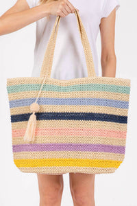 MiMi Wholesale Women's Amara Striped Crochet Tote Bag in multi - women's bag