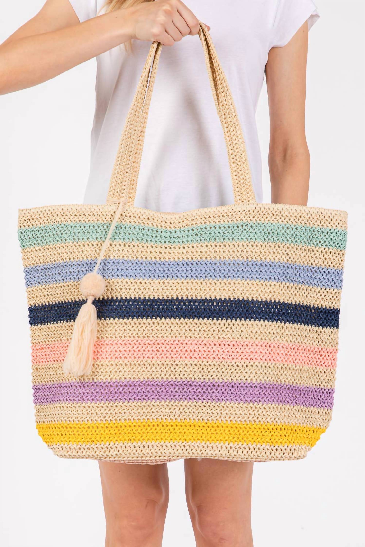 MiMi Wholesale Women's Amara Striped Crochet Tote Bag in multi - women's bag