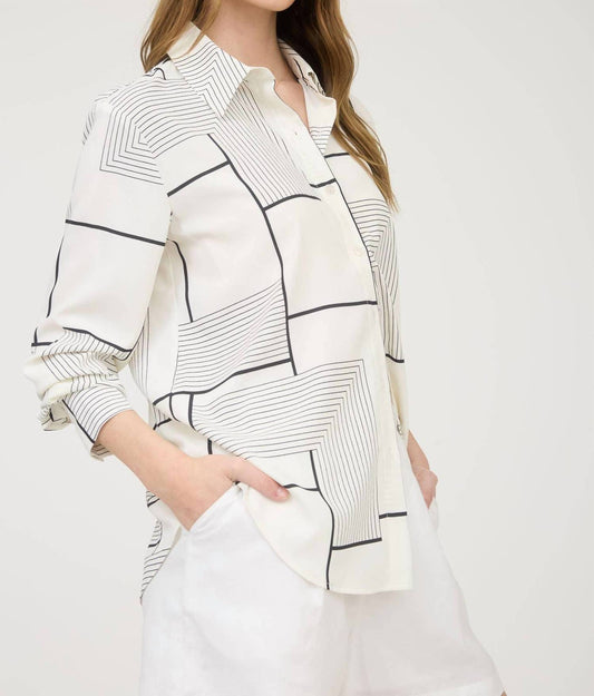 The Workshop - Geo Pattern Collared Long Sleeve Button Down Shirt