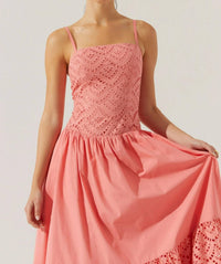 ASTR Eyelet Midi Dress in coral - women's dress - alternate view