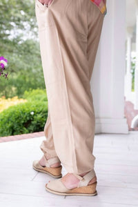 ee:some Comfy Drawstring Jogger Pants in beige - women's pants - detail view