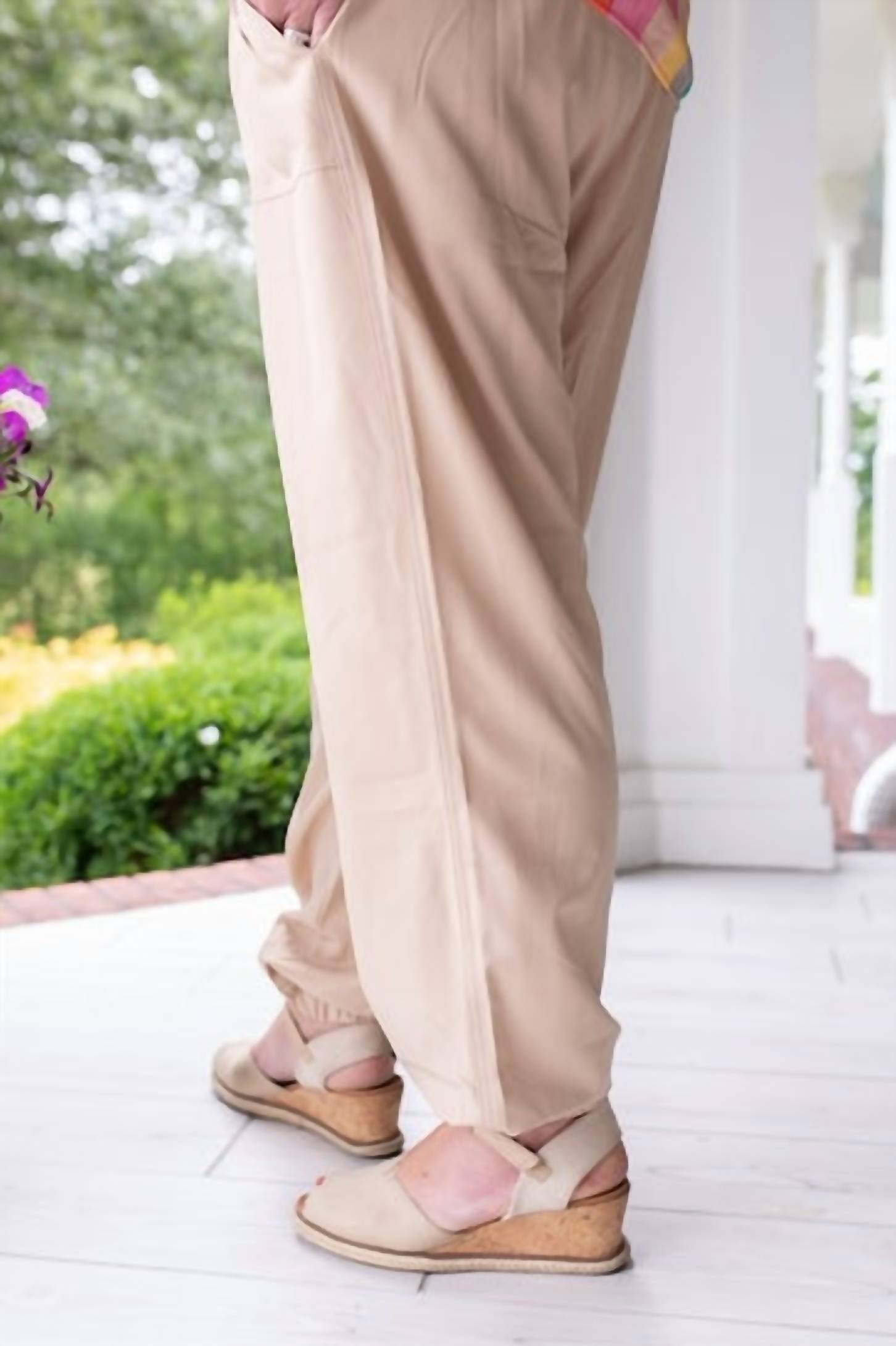 ee:some Comfy Drawstring Jogger Pants in beige - women's pants - detail view