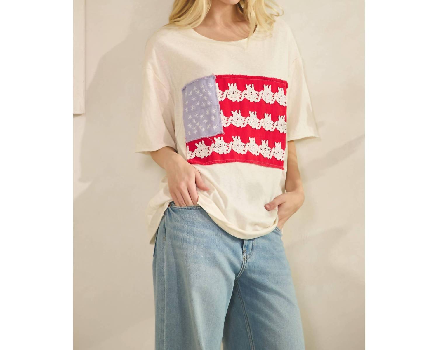 Sage+Fig - Lace-patched Americana Oversized Tee